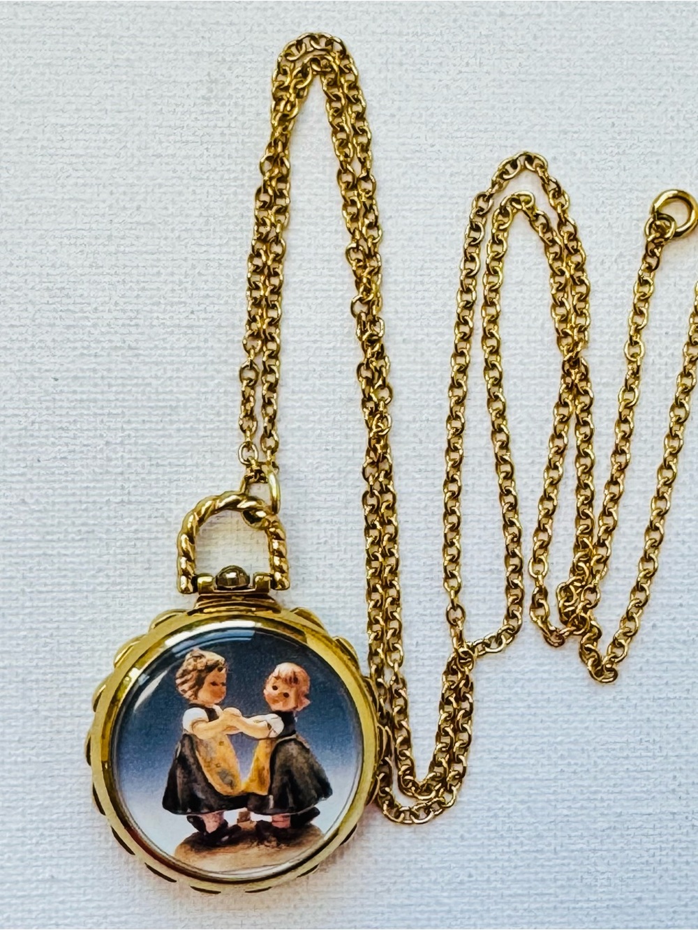 Vintage M.J. Hummel Spring Dance Women's Gold Necklace Pendant Watch Works!